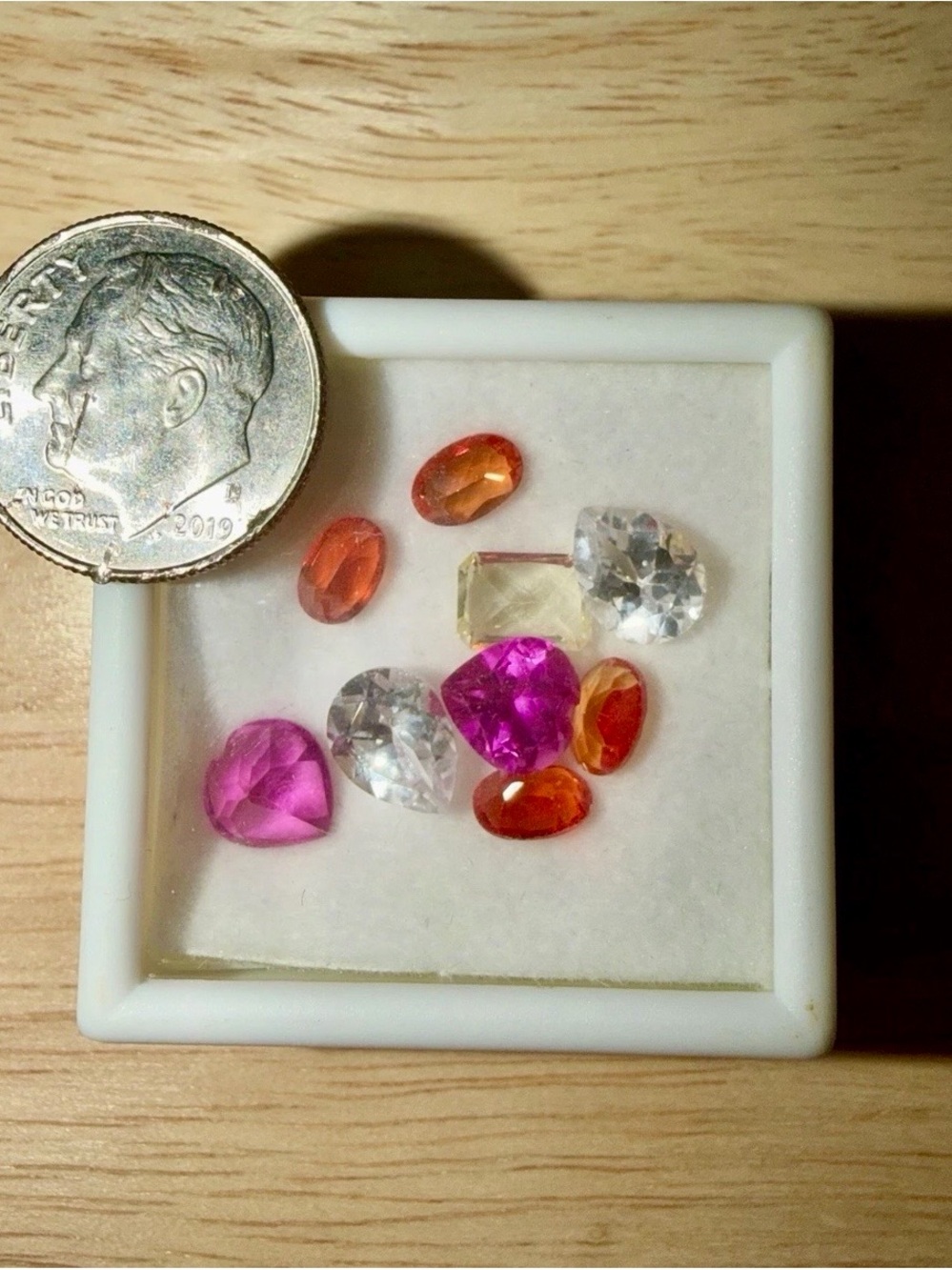 Mixed Gemstone Accent Set - Pink, Orange, Clear. Lab Created Sapphires. 9 Total